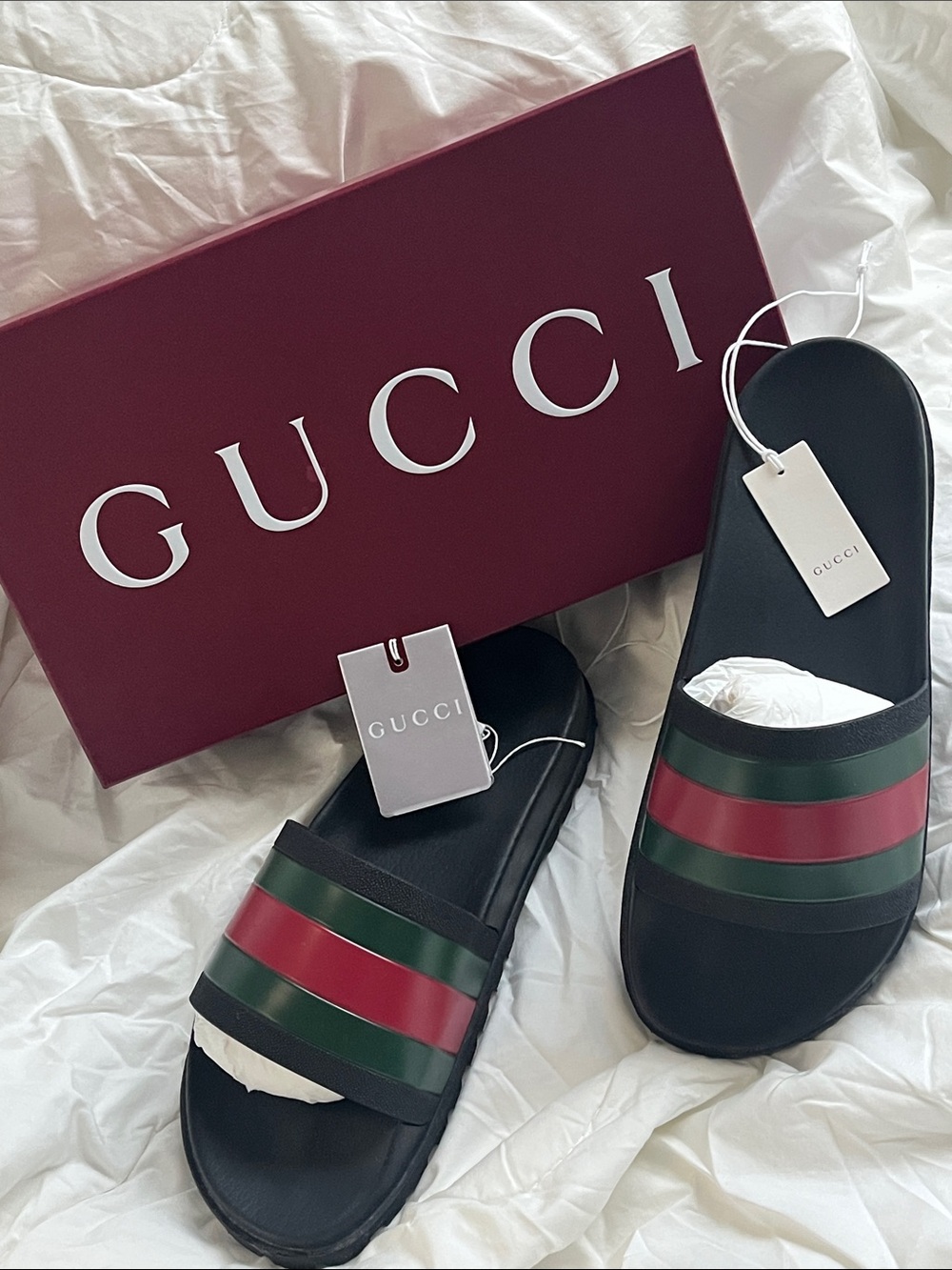Gucci Black Slides with Red and Green Stripes Size 12 - Picture 2 of 11